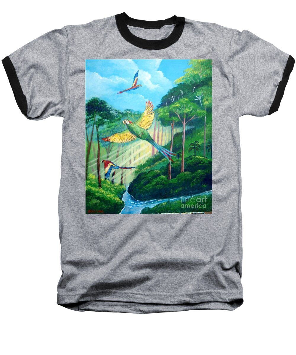 Aras Baseball T-Shirt featuring the painting Aras on the forest by Jean Pierre Bergoeing