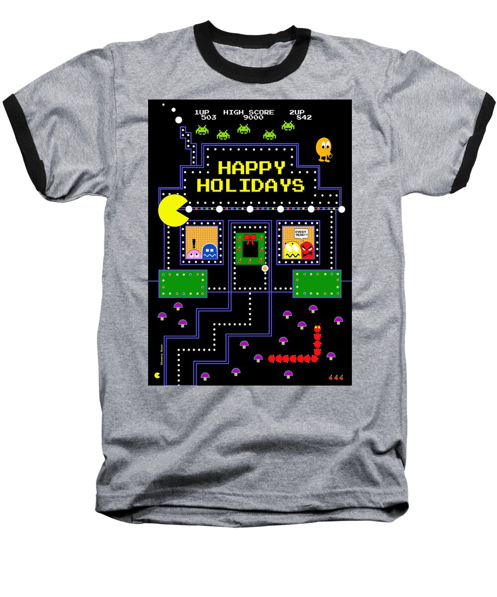Retro Baseball T-Shirt featuring the digital art Arcade Holiday by Shawna Rowe