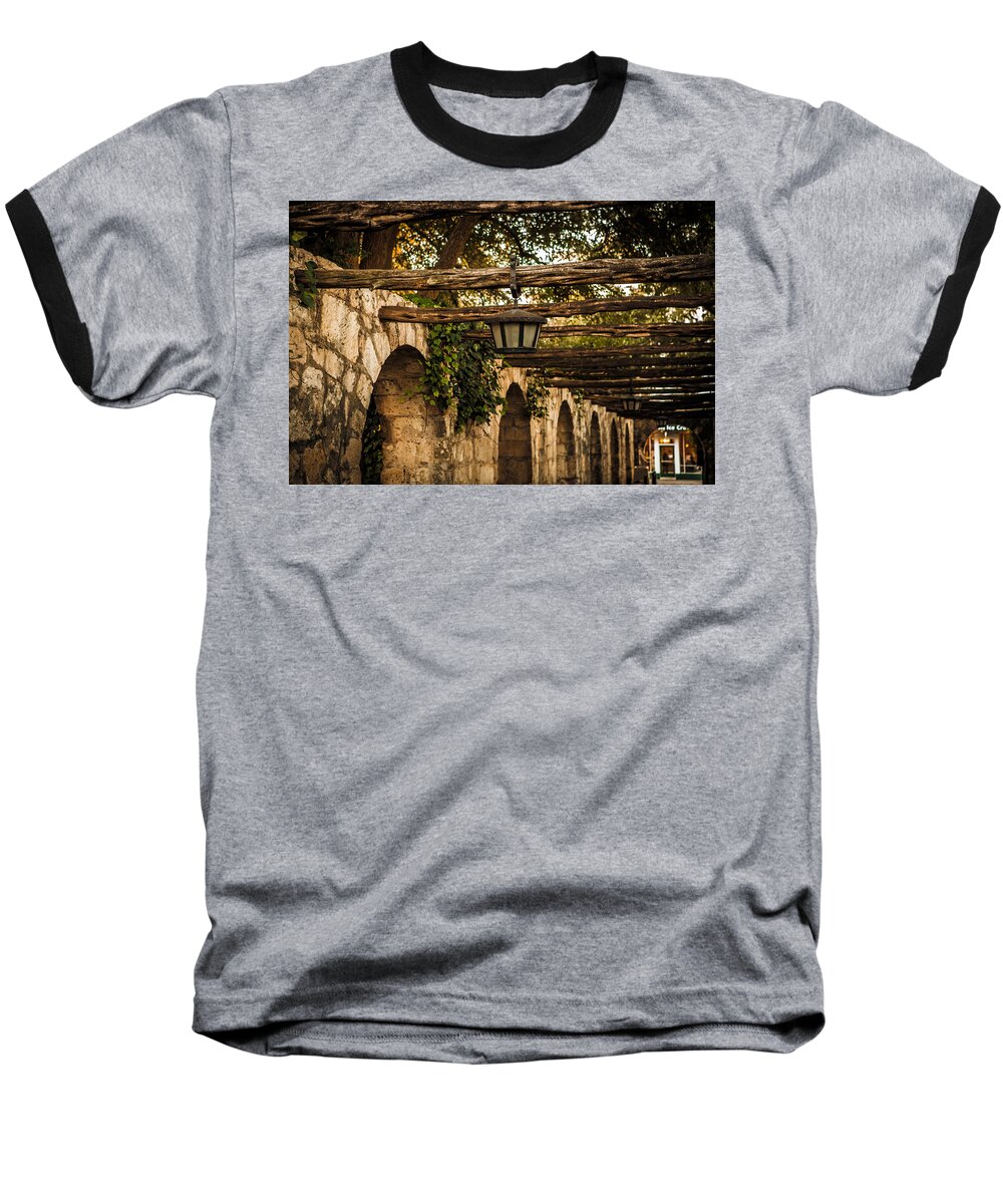 Alamo Baseball T-Shirt featuring the photograph Arches at the Alamo by Melinda Ledsome
