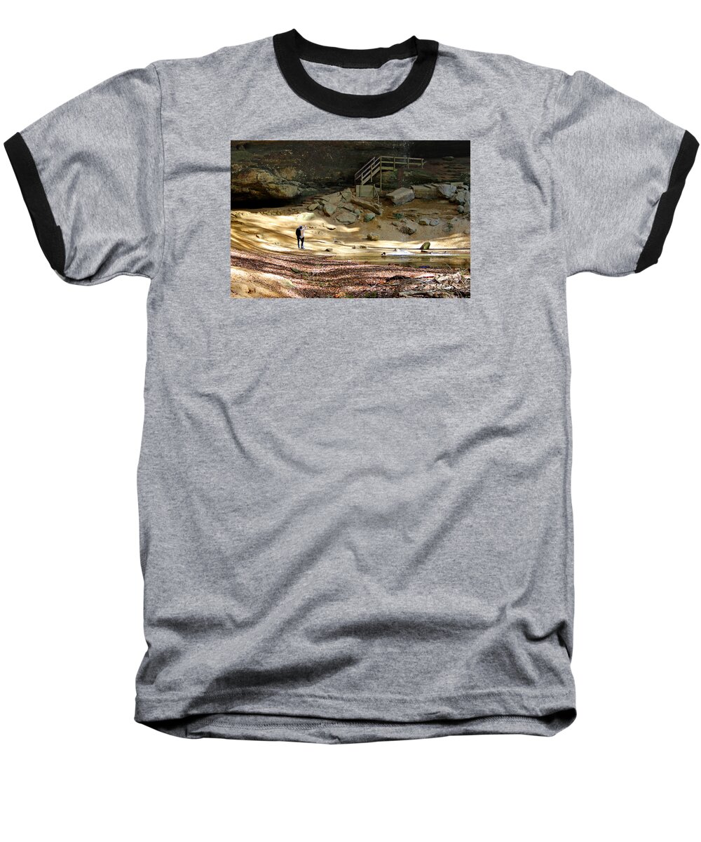 Hocking Hills Baseball T-Shirt featuring the photograph Ash Cave in Hocking Hills by Karen Adams
