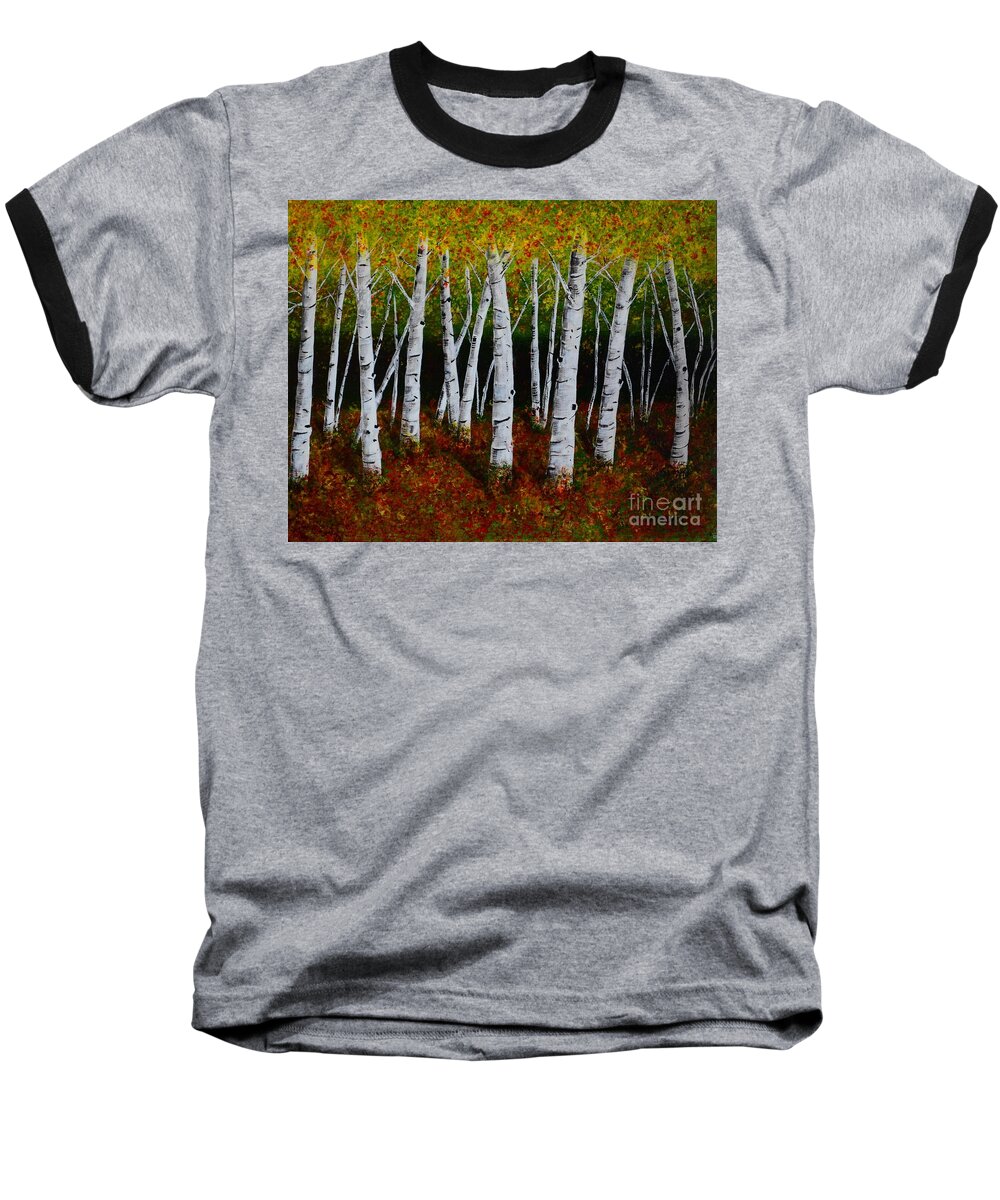 Aspens Baseball T-Shirt featuring the painting Aspens in Fall 2 by Melvin Turner