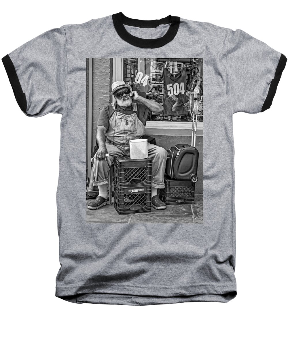 French Quarter Baseball T-Shirt featuring the photograph At His Office - Grandpa Elliott Small bw by Steve Harrington