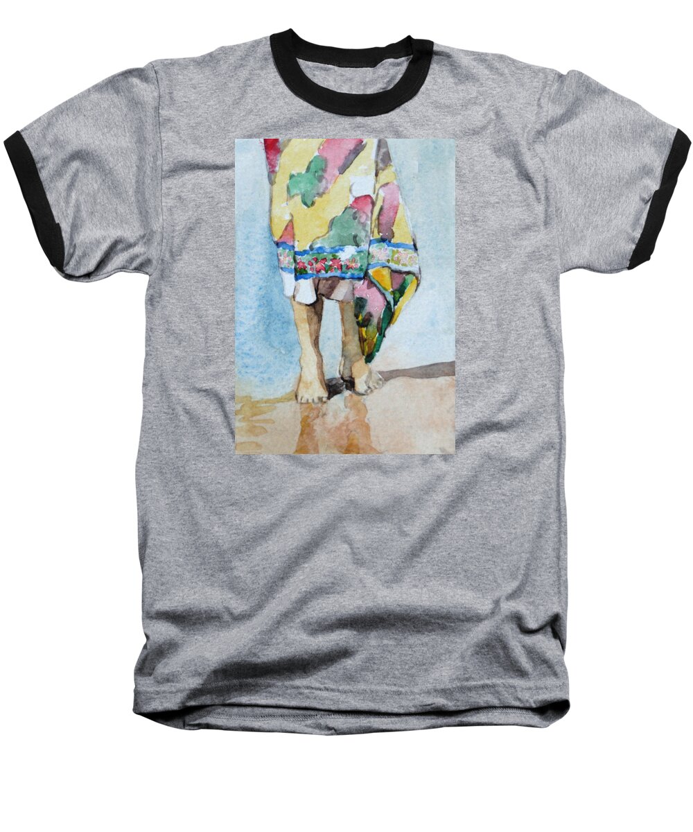 Watercolor Baseball T-Shirt featuring the painting At The Beach 1 by Becky Kim