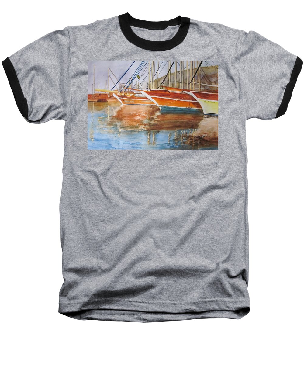 Boats Baseball T-Shirt featuring the painting At the Dock by Maris Sherwood