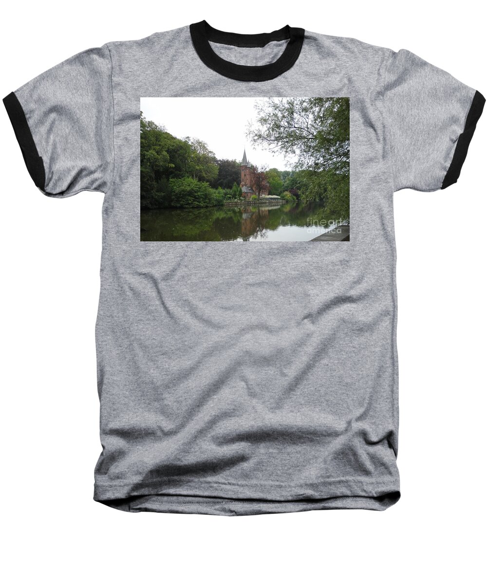 Minnewater Baseball T-Shirt featuring the photograph at THE MINNEWATER in BRUGGE Brugges Belgium by PainterArtist FIN