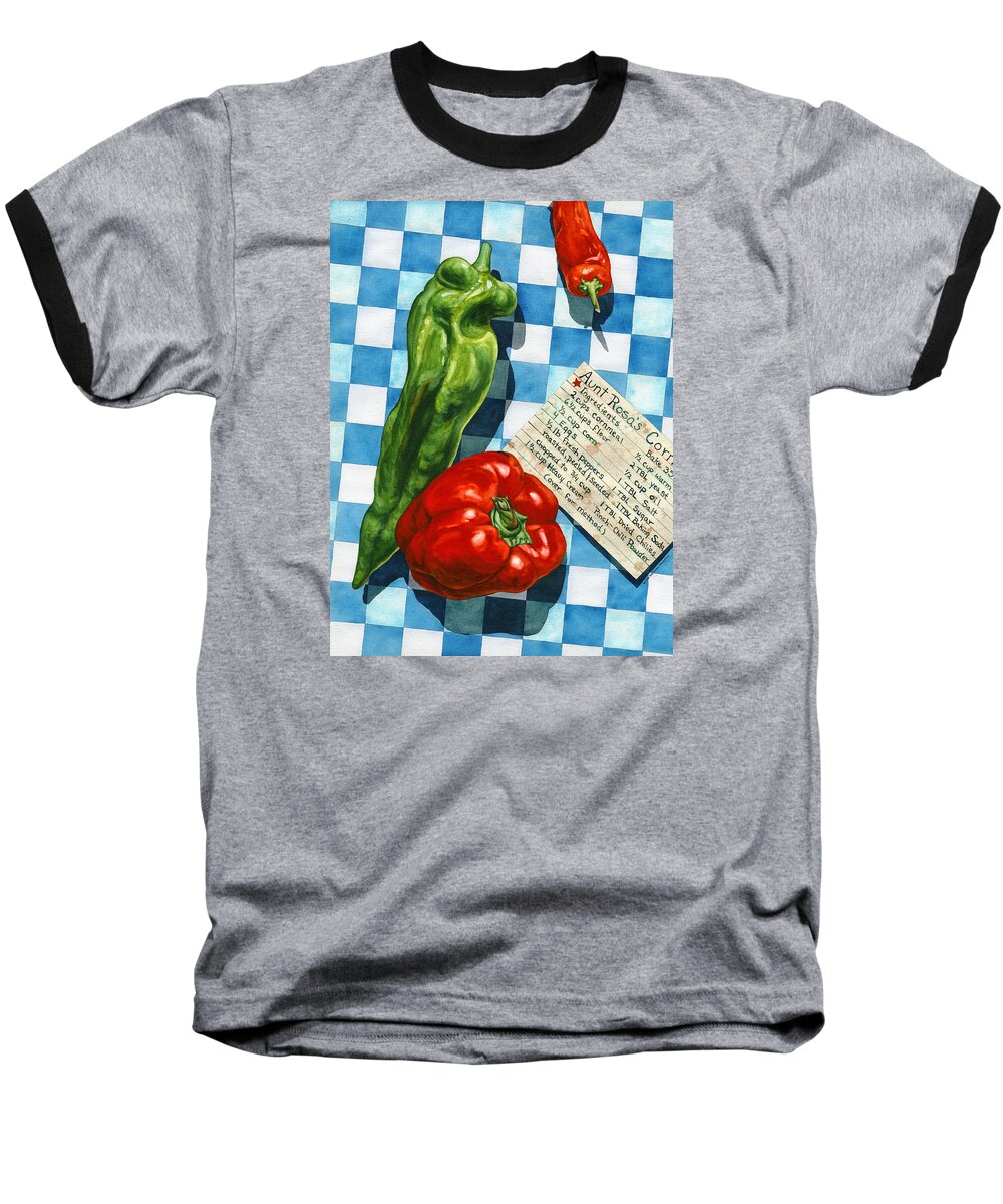 Peppers Baseball T-Shirt featuring the painting Aunt Rosa's Cornbread by Lynda Hoffman-Snodgrass