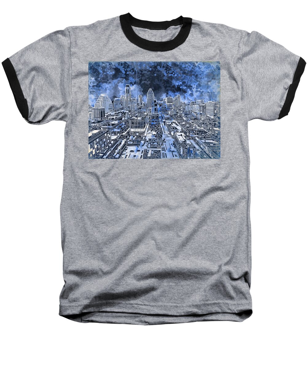 Austin Texas Baseball T-Shirt featuring the painting Austin Texas Abstract Panorama 5 by Bekim M