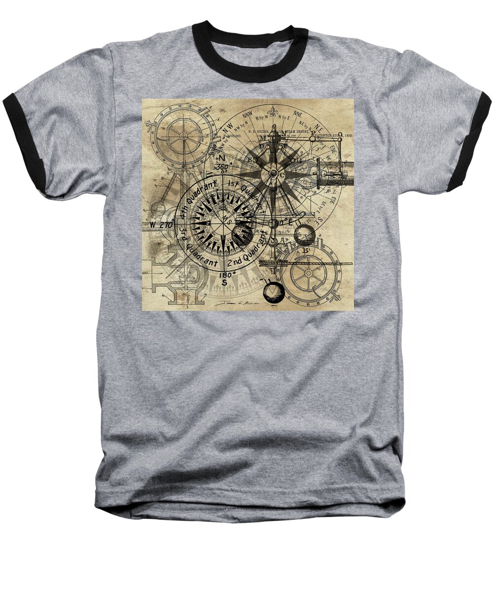 Steampunk Baseball T-Shirt featuring the painting AutoWheel III by James Hill