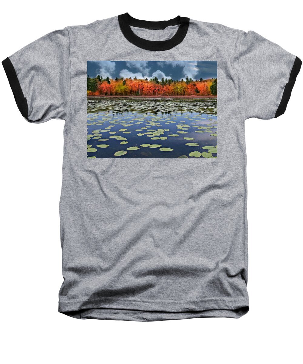Autumn Baseball T-Shirt featuring the photograph Autumn Across The Pond by Barbara S Nickerson