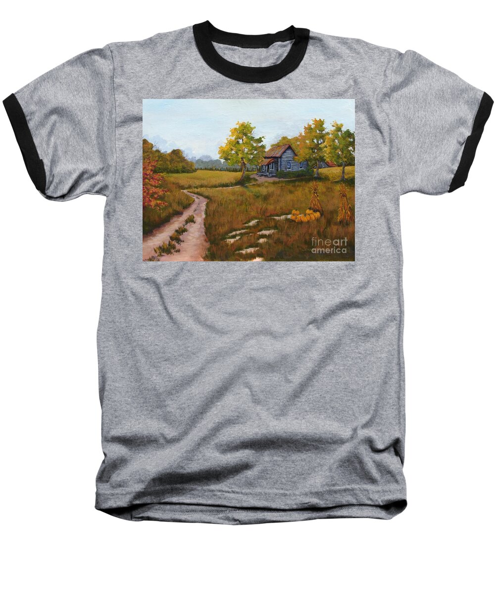 Landscape Baseball T-Shirt featuring the painting Autumn Harvest by Jerry Walker