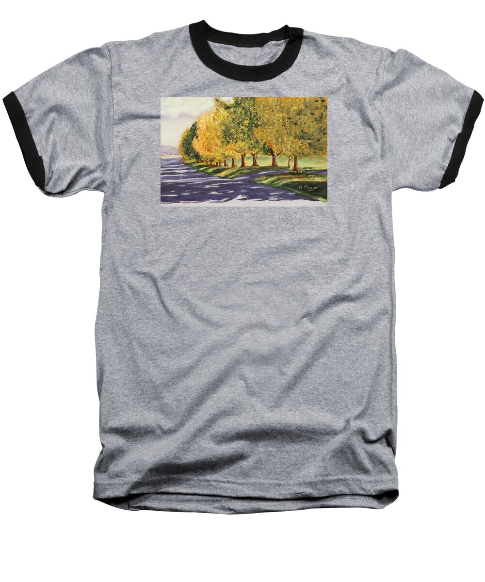 Painting Baseball T-Shirt featuring the painting Autumn Lane by Alan Mager