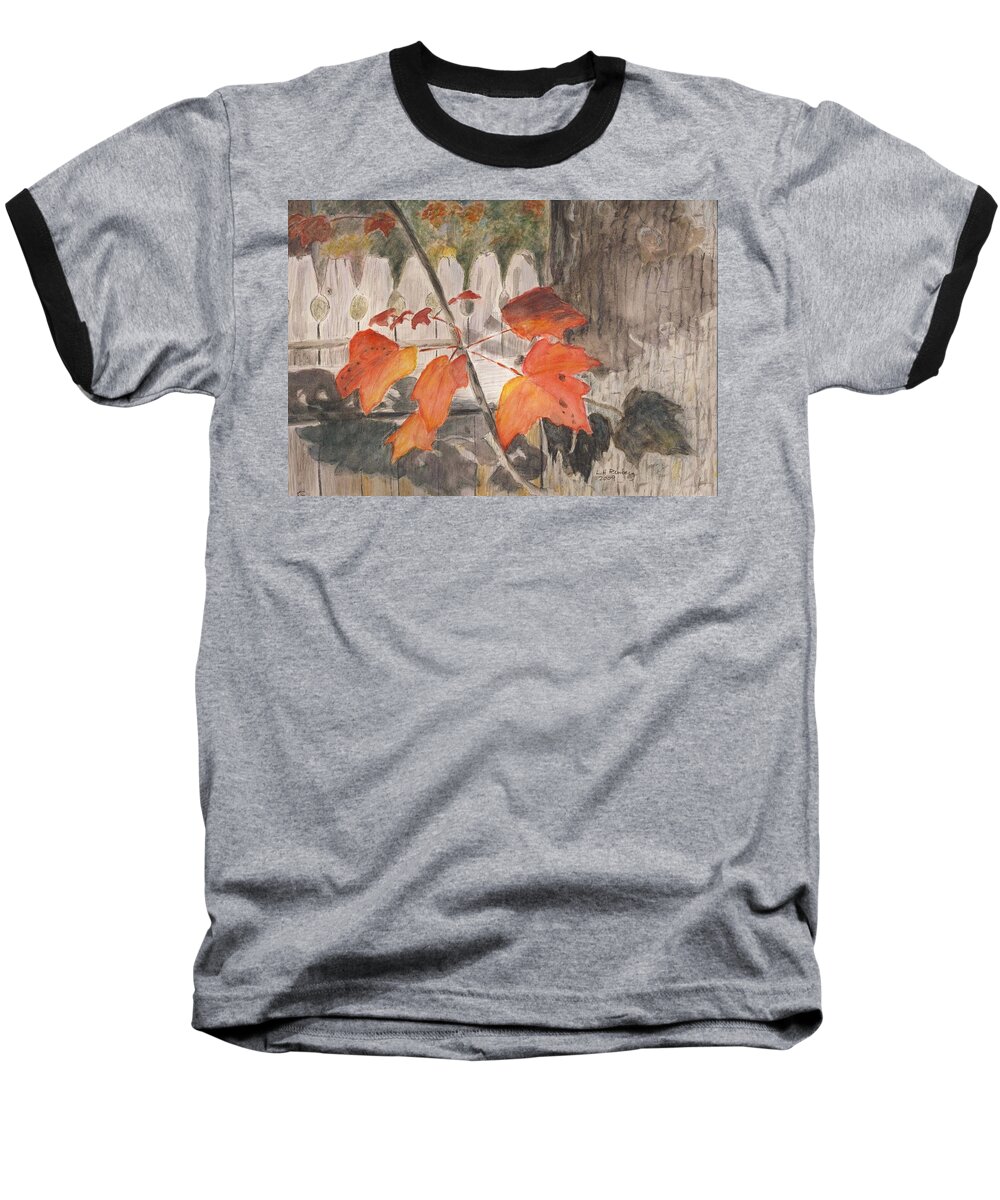 Landscape Baseball T-Shirt featuring the painting Autumn Leaves on Belmont St by Linda Feinberg