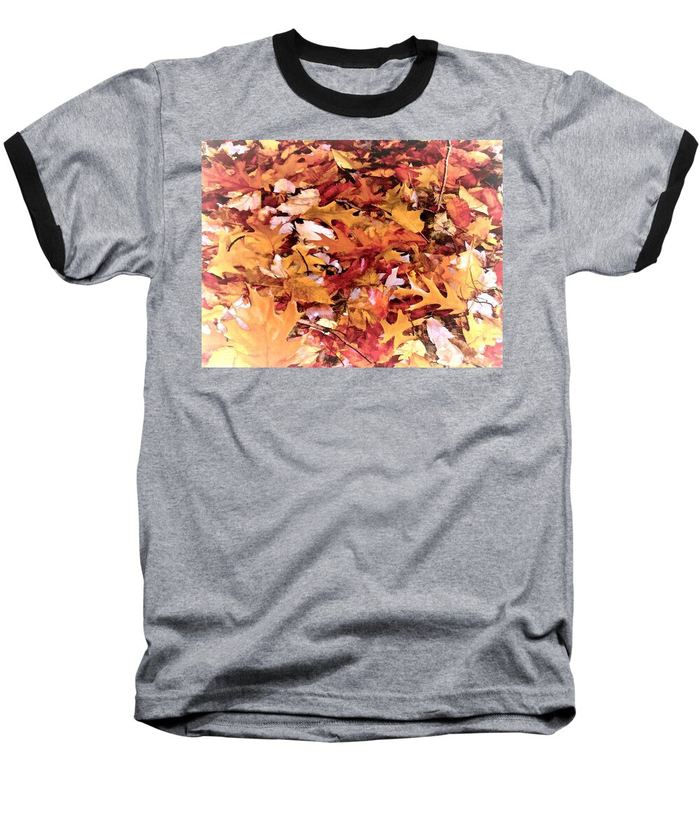 Autumn Baseball T-Shirt featuring the photograph Autumn Leaves on the Ground in New Hampshire in Muted Colors by Phyllis Meinke