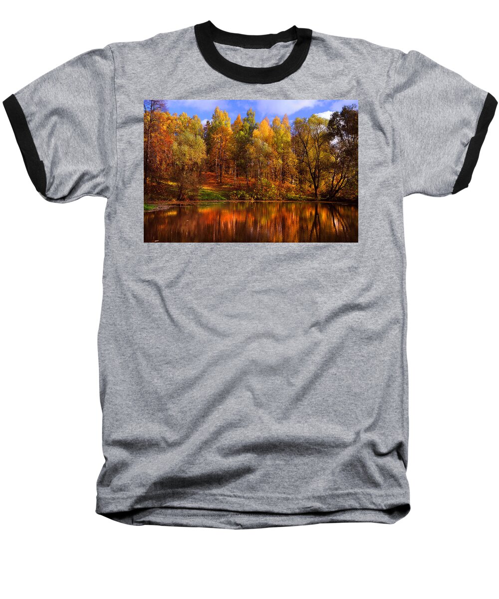 Jenny Rainbow Fine Art Photography Baseball T-Shirt featuring the photograph Autumn Reflections by Jenny Rainbow
