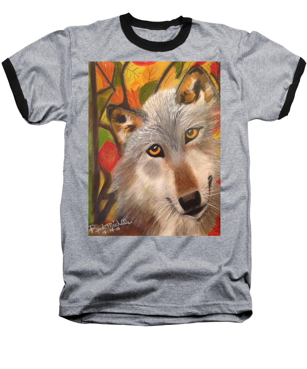 Wolf Baseball T-Shirt featuring the painting Autumn Wolf by Renee Michelle Wenker
