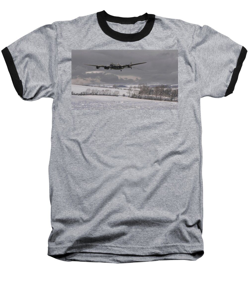 Aircraft Baseball T-Shirt featuring the digital art Avro Lancaster - Limping Home by Pat Speirs