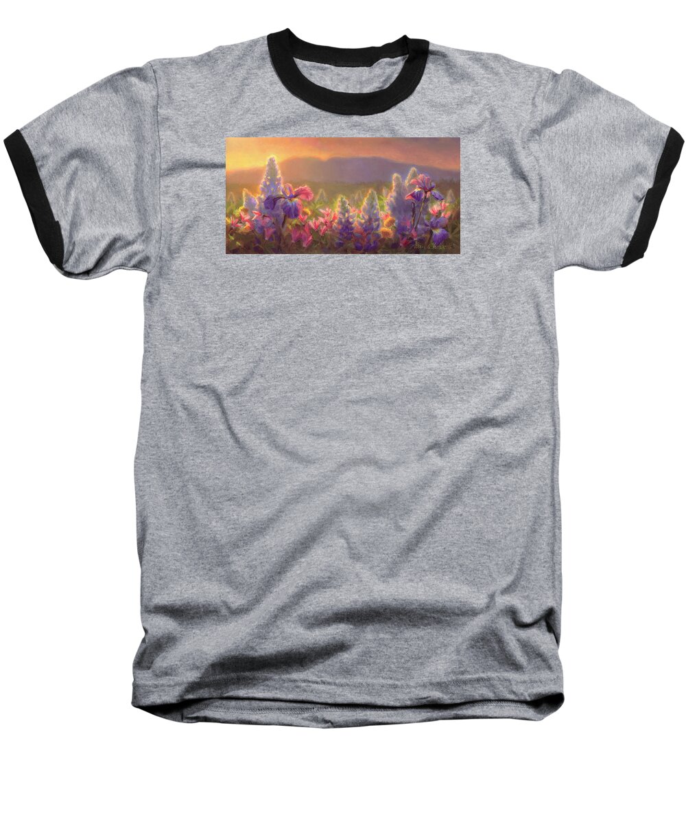 Spring Baseball T-Shirt featuring the painting Awakening - Mt Susitna Spring - Sleeping Lady by K Whitworth