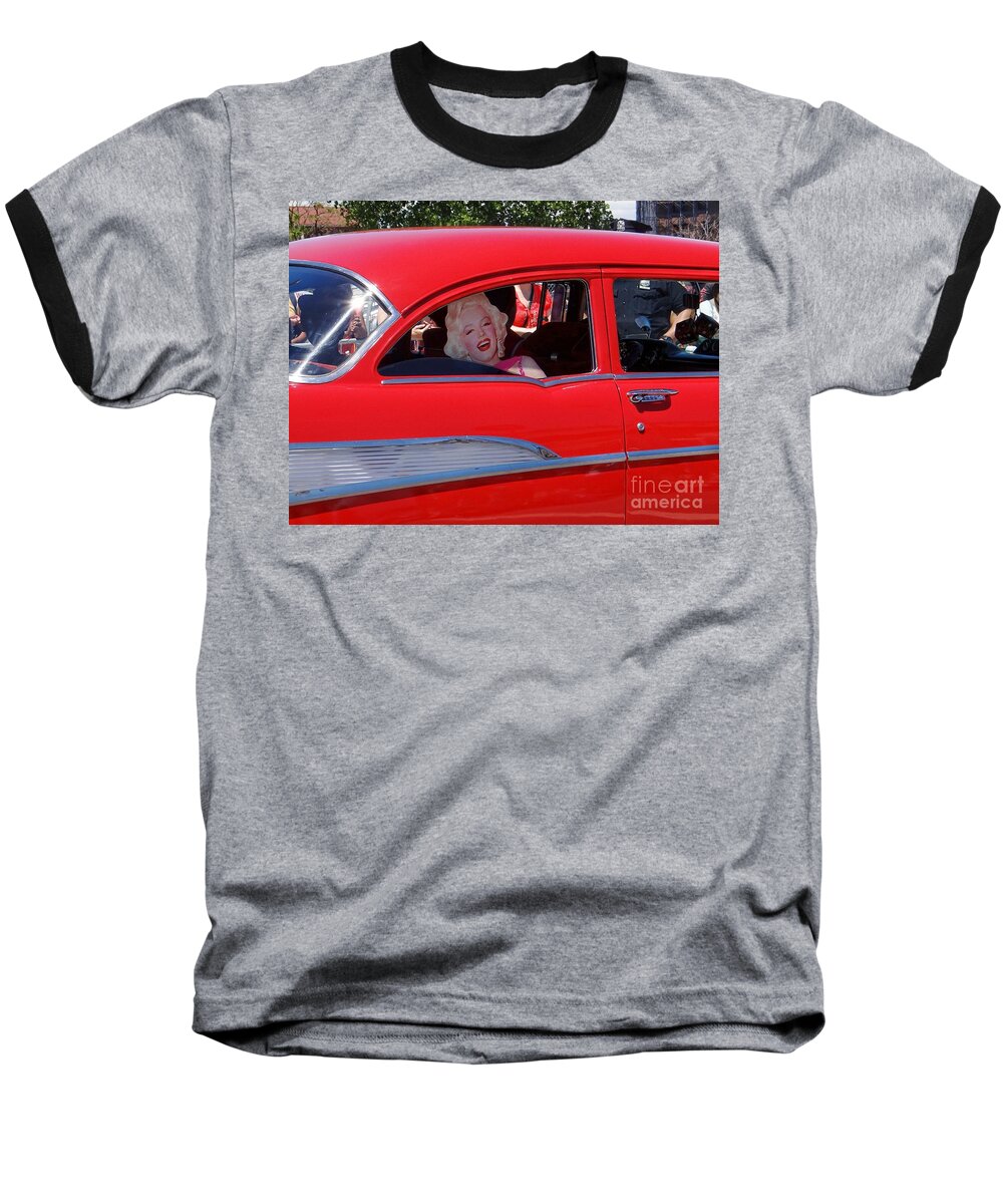 Marilyn Monroe Baseball T-Shirt featuring the photograph Back Seat Marilyn by Ed Weidman