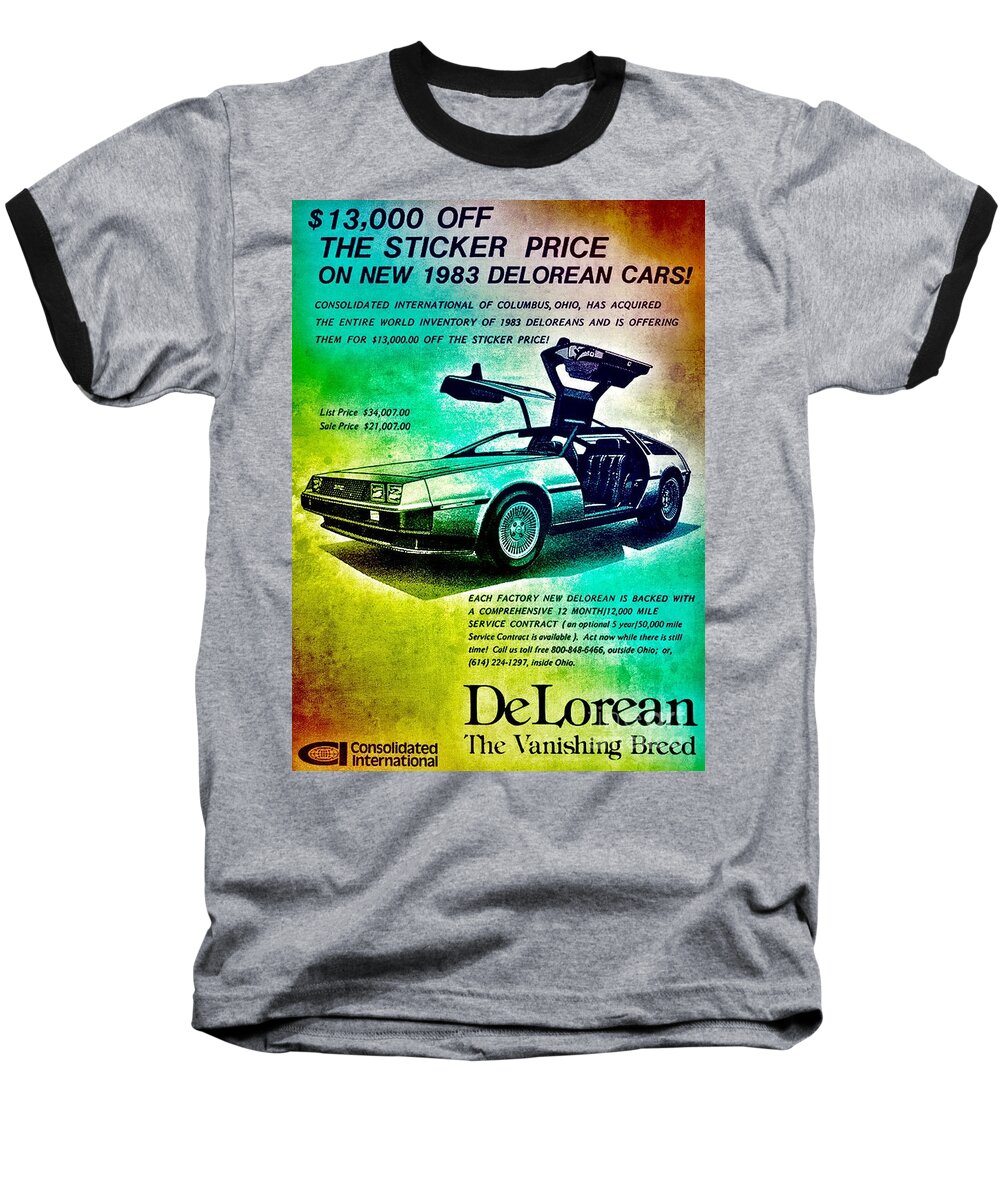 Delorean Baseball T-Shirt featuring the digital art Back to the DeLorean by HELGE Art Gallery
