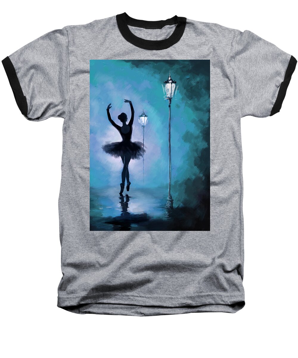 Ballet Dancer Baseball T-Shirt featuring the painting Ballet in the Night by Corporate Art Task Force