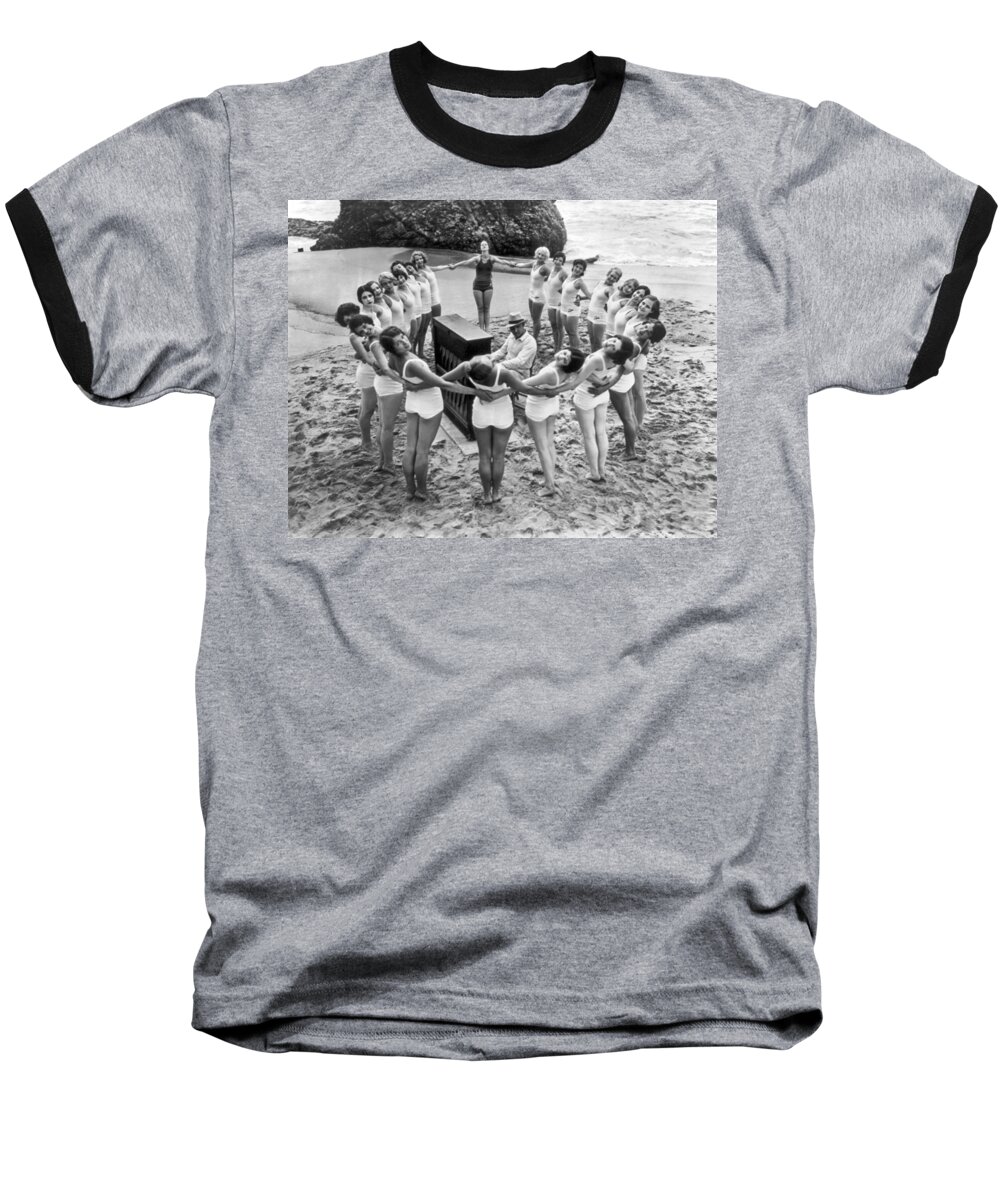 1925 Baseball T-Shirt featuring the photograph Ballet Rehearsal On The Beach by Underwood Archives