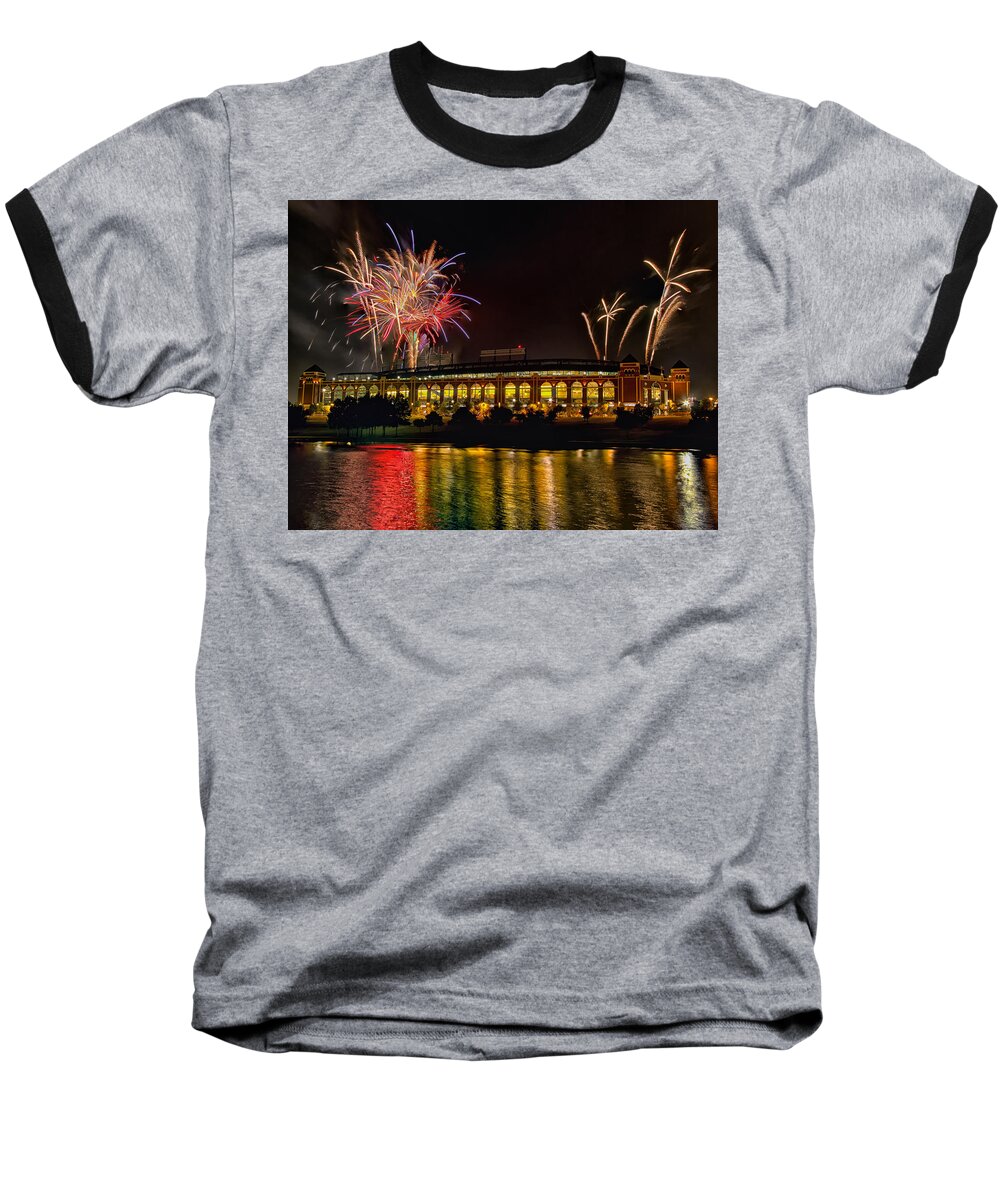 Fireworks Baseball T-Shirt featuring the photograph Ballpark Fireworks by Debby Richards