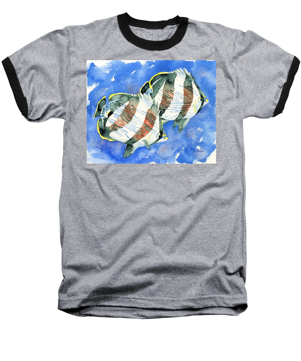 Butterflyfish Baseball T-Shirt featuring the painting Banded Butterflyfish by Pauline Walsh Jacobson
