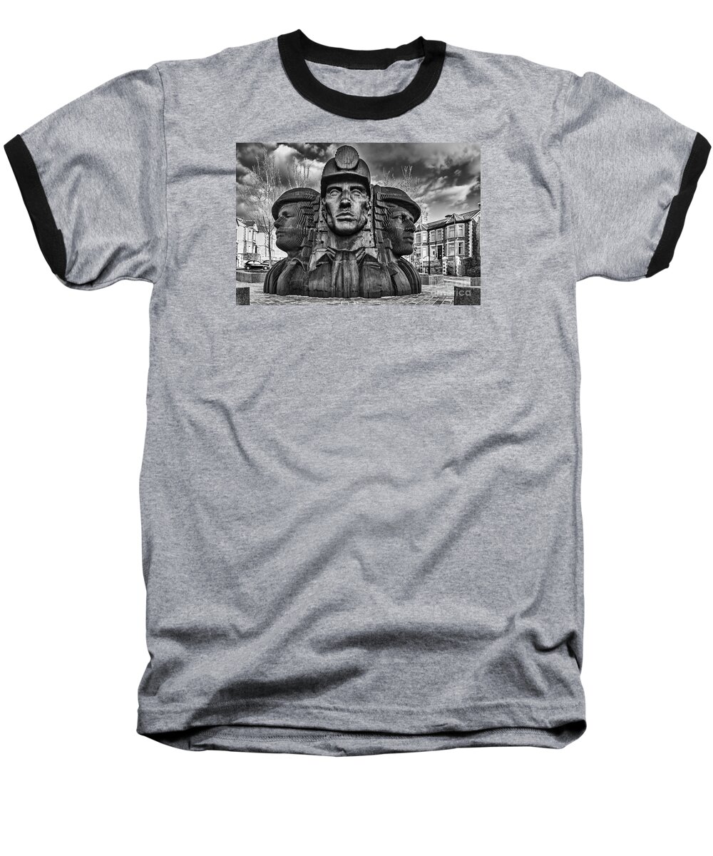 Bargoed Miners Baseball T-Shirt featuring the photograph Bargoed Miners 2 Mono by Steve Purnell