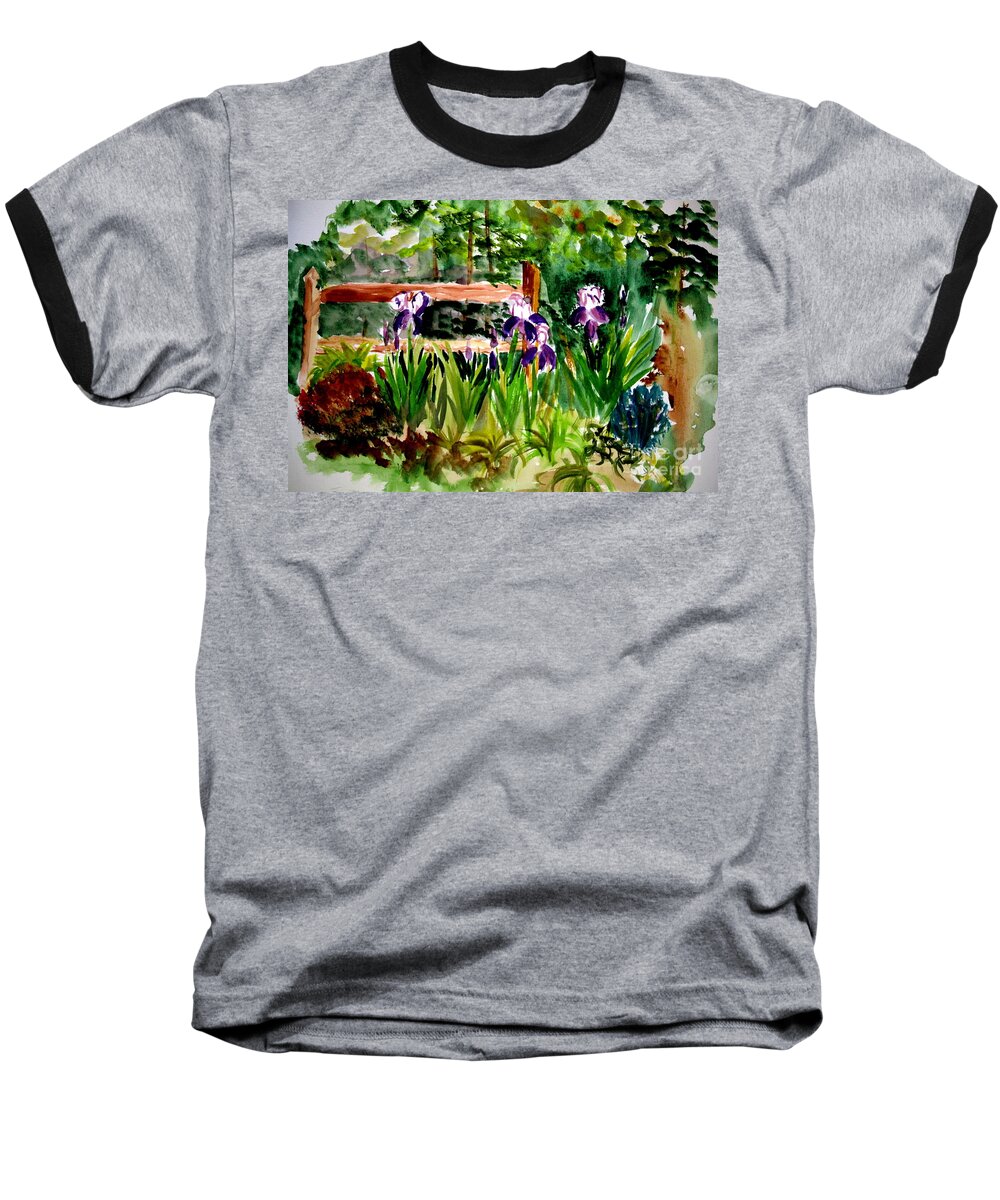 Key Words Baseball T-Shirt featuring the painting Barton Garden en Plein Air by Donna Walsh