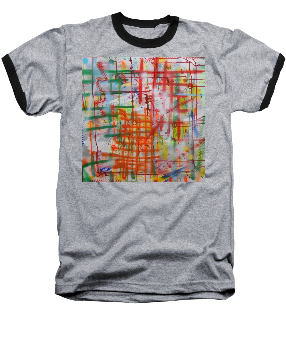 Abstract Baseball T-Shirt featuring the painting Be Happy by GH FiLben