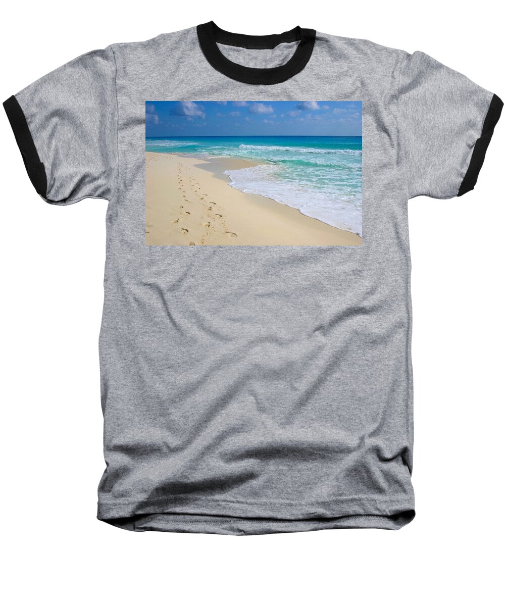 Beach Baseball T-Shirt featuring the photograph Beach Footprints by Jane Girardot