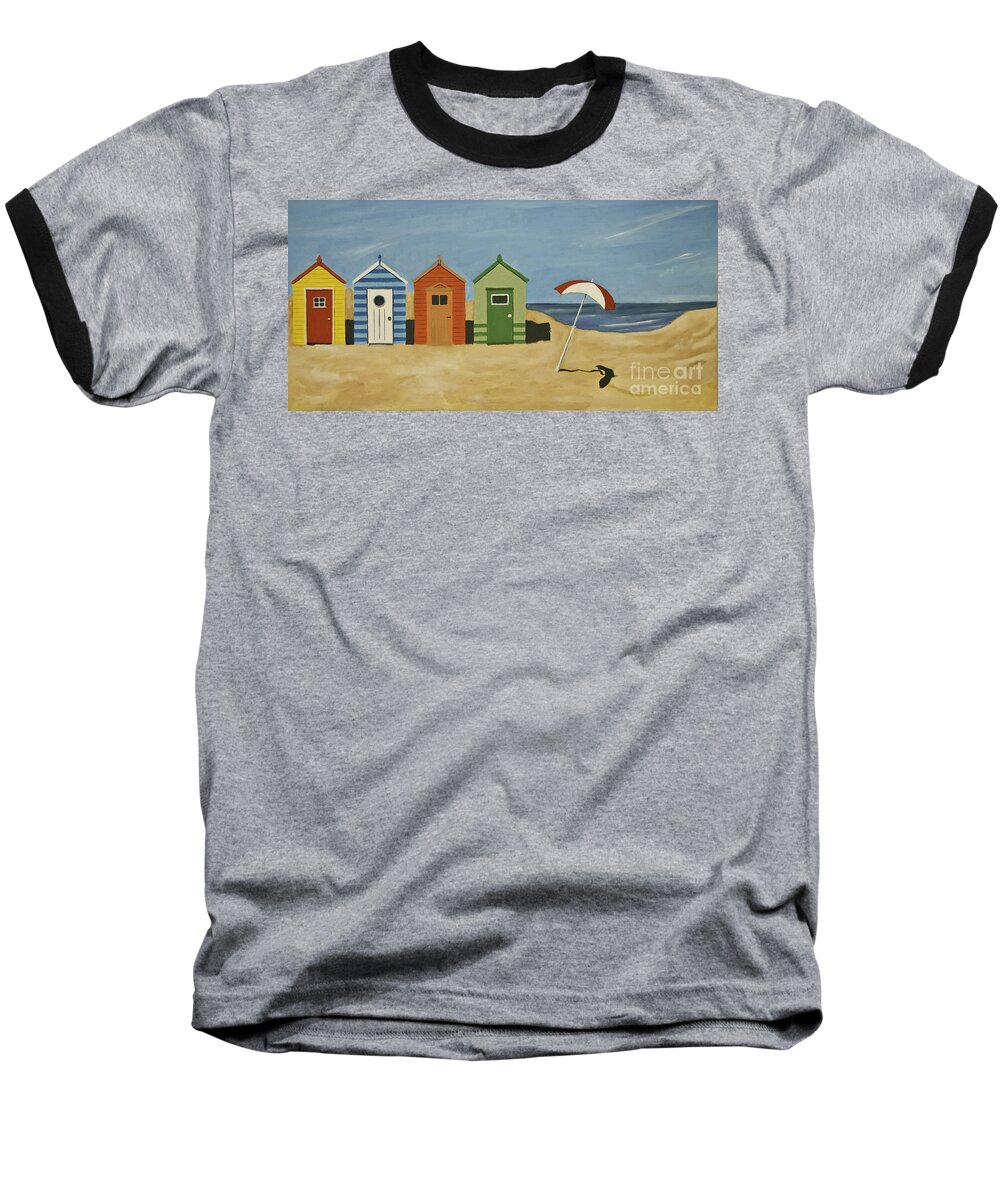 Beach Huts Baseball T-Shirt featuring the painting Beach Huts by James Lavott
