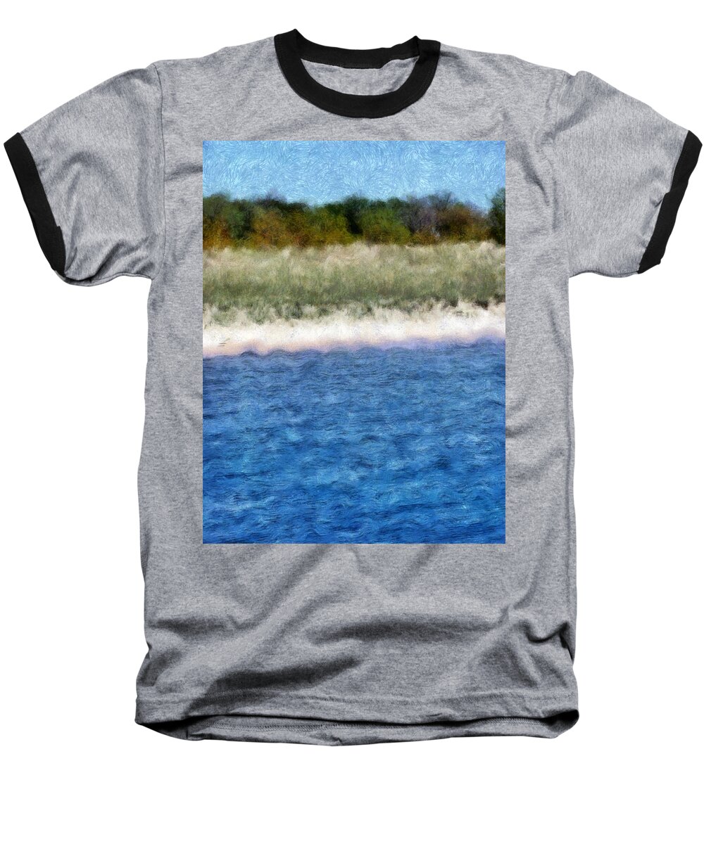 Oceanside Baseball T-Shirt featuring the painting Beach with Short Dune by Michelle Calkins