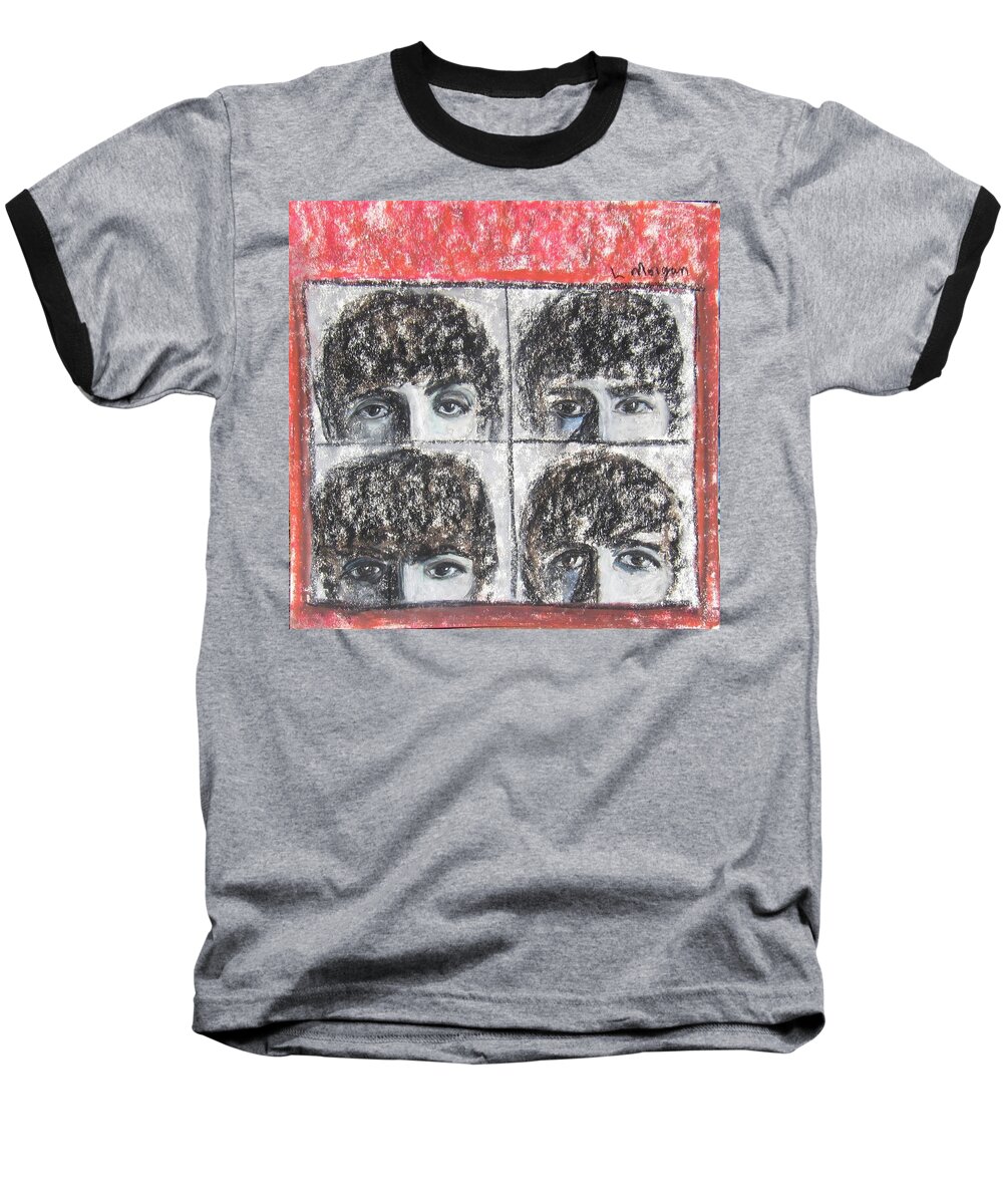 Beatles Baseball T-Shirt featuring the painting Beatles Hard Day's Night by Laurie Morgan