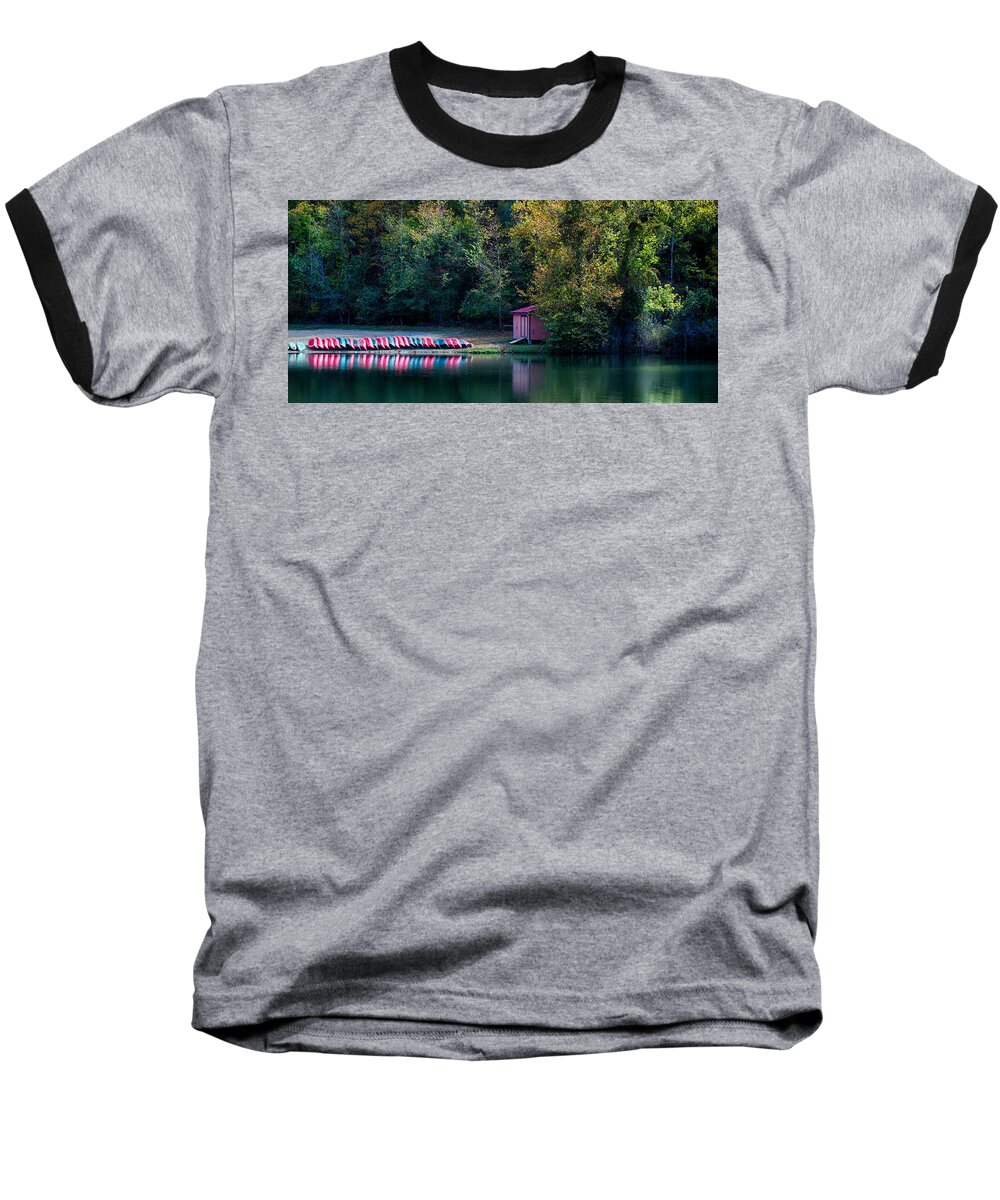 Beavers Bend Baseball T-Shirt featuring the photograph Beavers Bend Reflection by Robert Bellomy