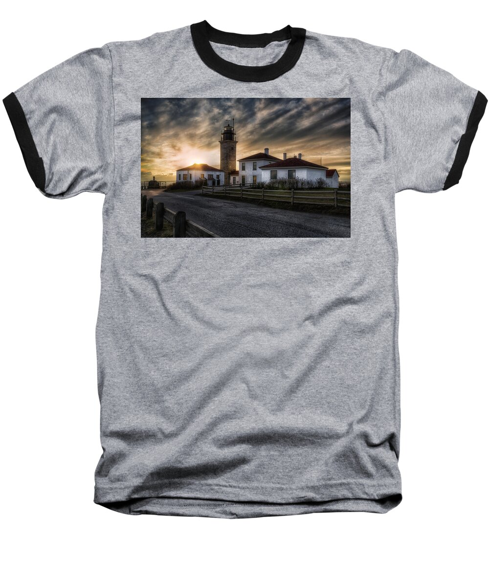 Joan Carroll Baseball T-Shirt featuring the photograph Beavertail Lighthouse Sunset by Joan Carroll