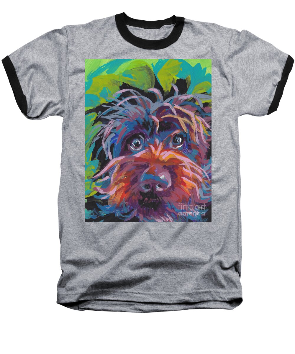 Wirehaired Pointing Griffon Baseball T-Shirt featuring the painting Bedhead Griff by Lea S