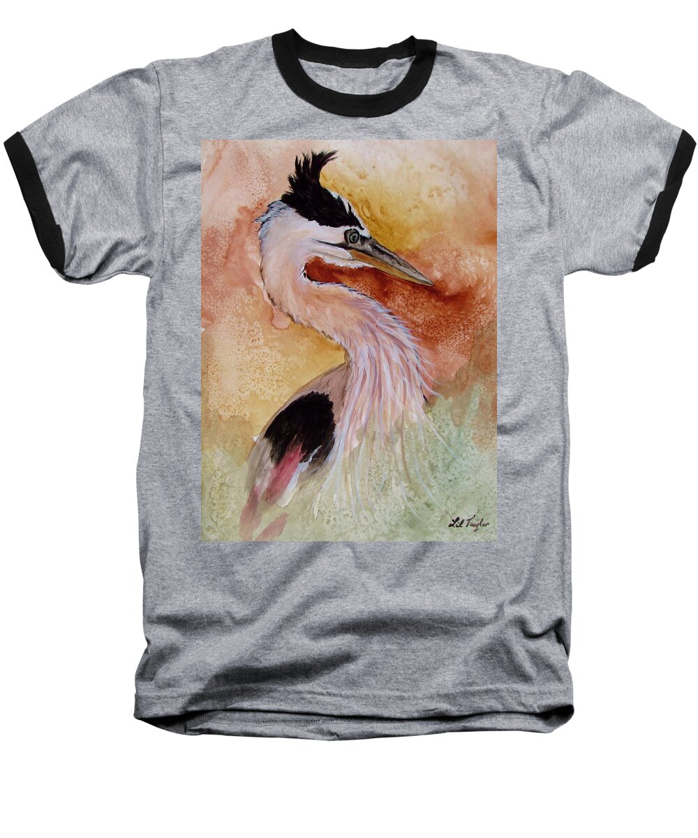 Heron Baseball T-Shirt featuring the painting Behind the Grasses by Lil Taylor