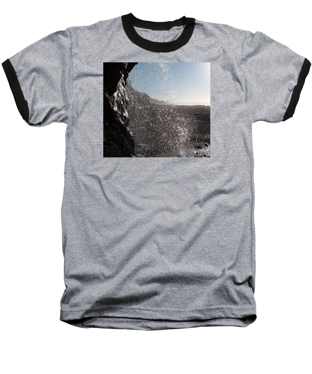 Beach Baseball T-Shirt featuring the photograph Behind The Waterfall by Richard Brookes
