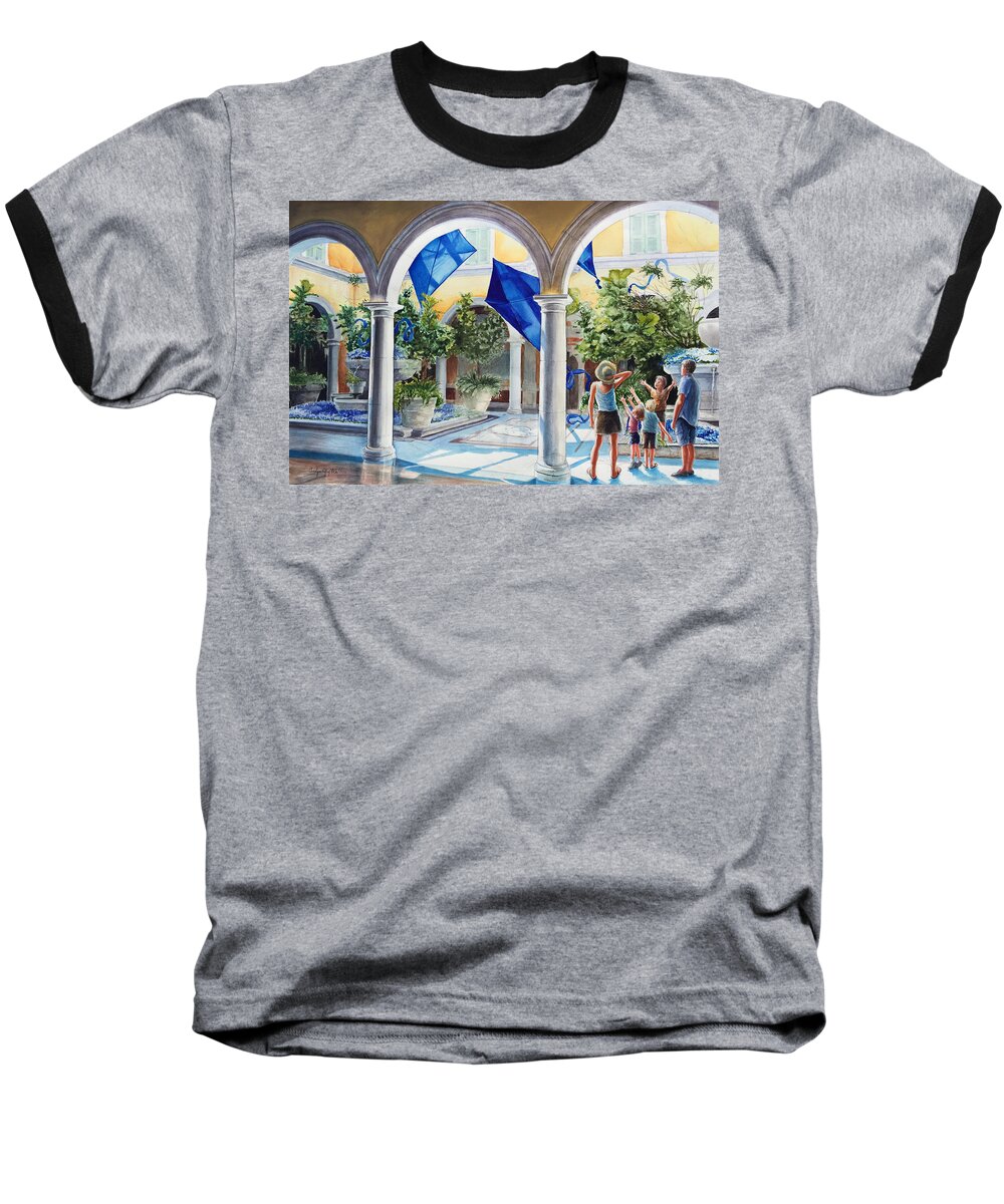 Art Baseball T-Shirt featuring the painting Bellagio Kite Flight by Carolyn Coffey Wallace