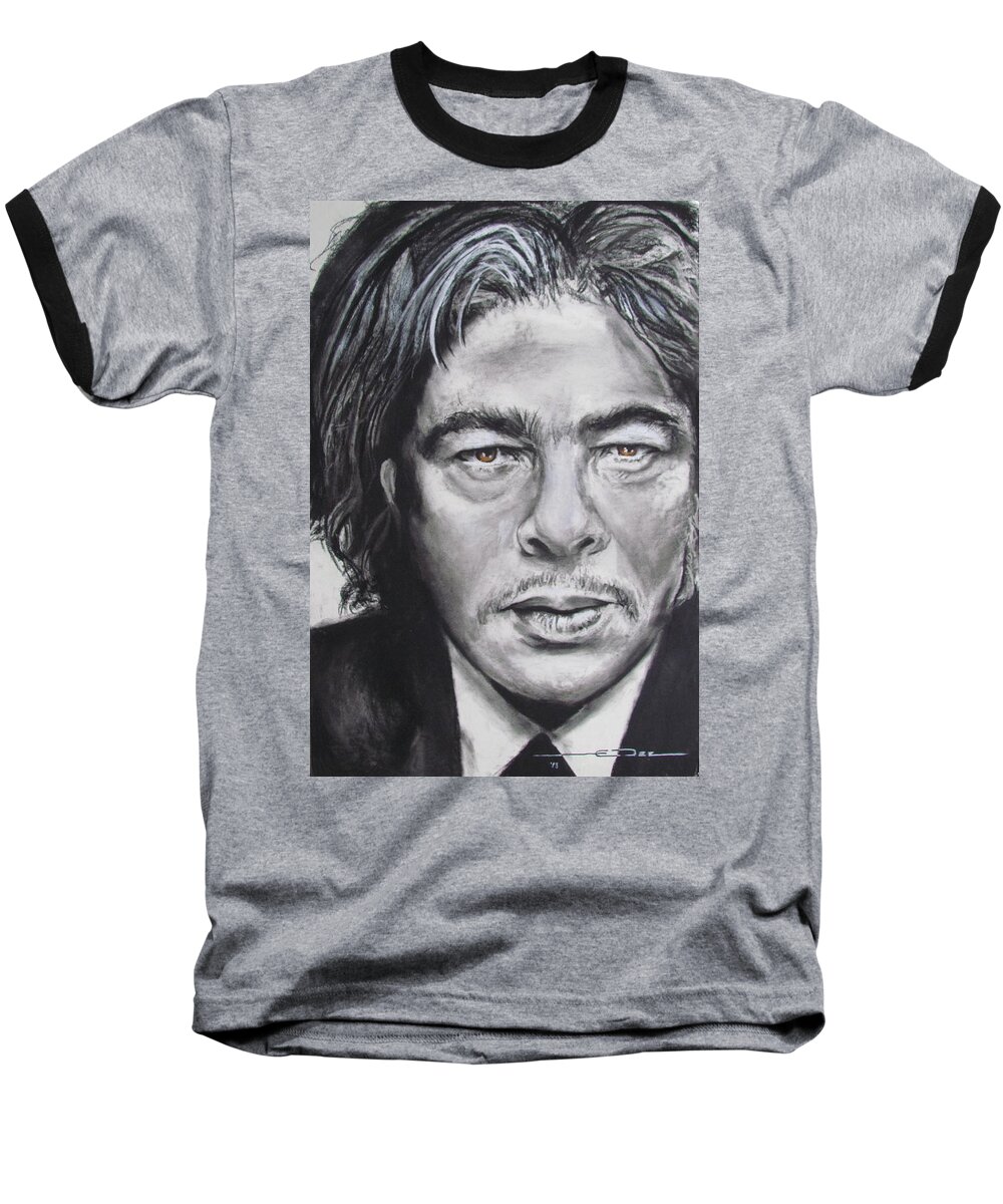 Benicio Del Toro Baseball T-Shirt featuring the drawing Benicio del Toro by Eric Dee