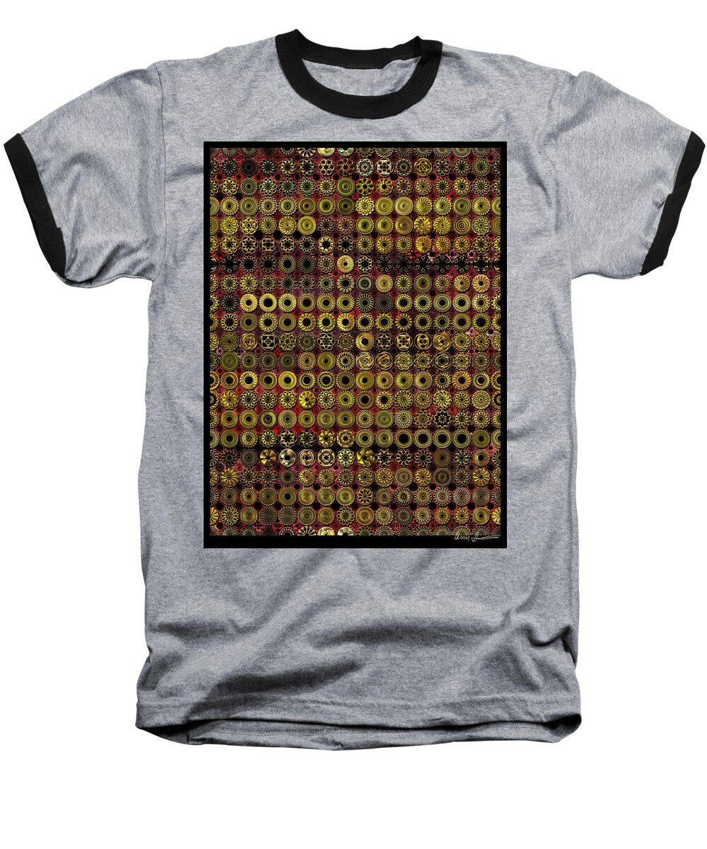 Gold Baseball T-Shirt featuring the digital art Biding Time in the Gold Flocked Basement Twixt Death and Funeral by Ann Stretton
