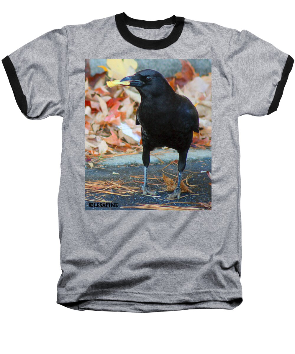 Crow Baseball T-Shirt featuring the photograph Big Daddy Crow Leaf Picker by Lesa Fine