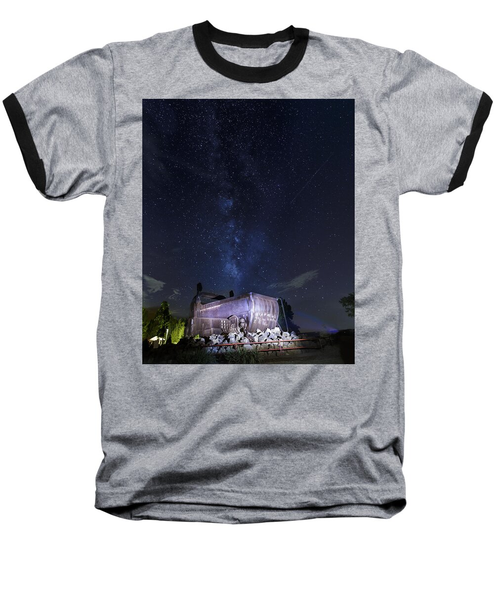 4250 Baseball T-Shirt featuring the photograph Big Muskie Bucket Milky Way and a shooting star by Jack R Perry