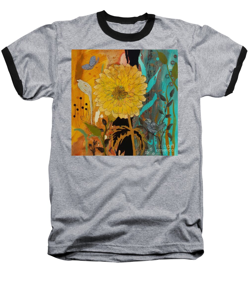 Yellow Flower Baseball T-Shirt featuring the painting Big Yella by Robin Pedrero