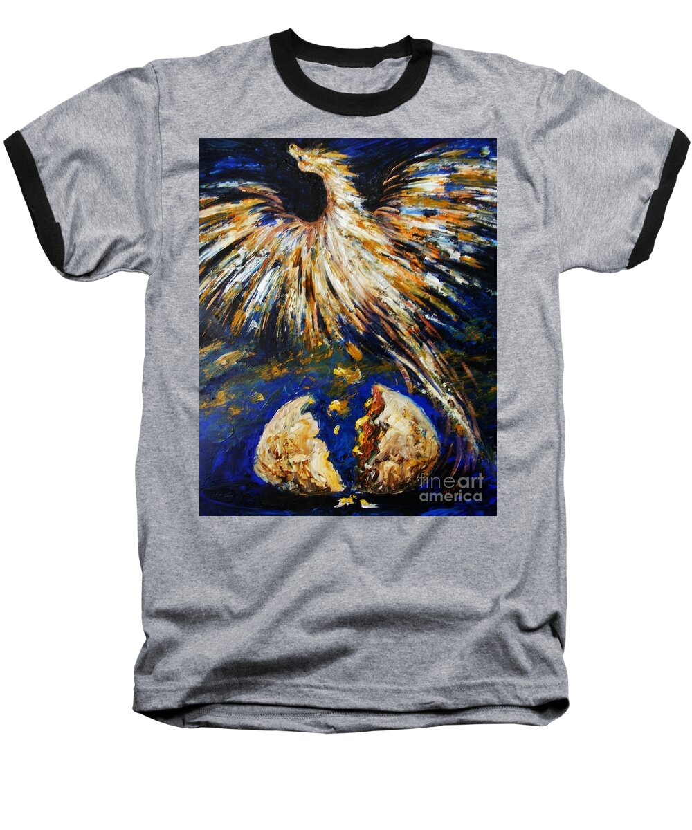 Egg Baseball T-Shirt featuring the painting Birth of the Phoenix by Karen Ferrand Carroll