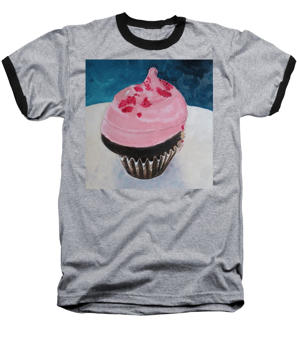 Cupcake Baseball T-Shirt featuring the painting Bite Me by Claudia Goodell
