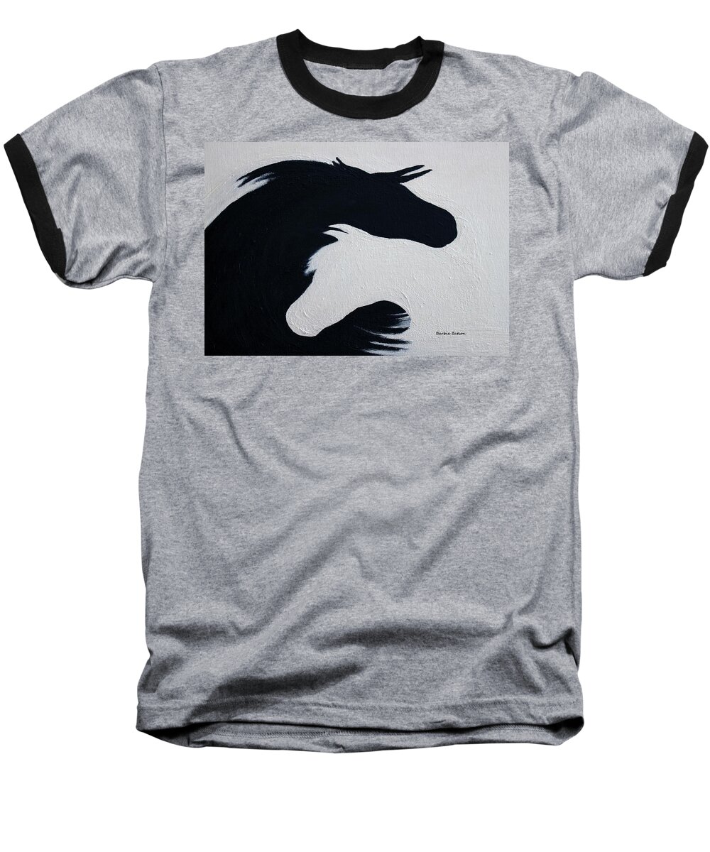 Moon Baseball T-Shirt featuring the painting Black and White Horses Together Forever by Barbie Batson