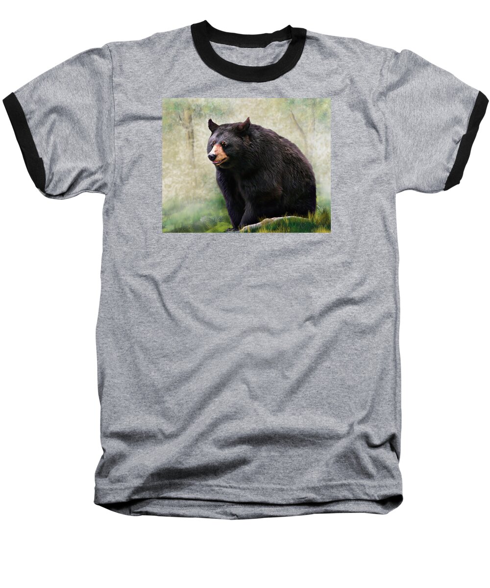Black Bear Baseball T-Shirt featuring the painting Black Bear by Mary Almond