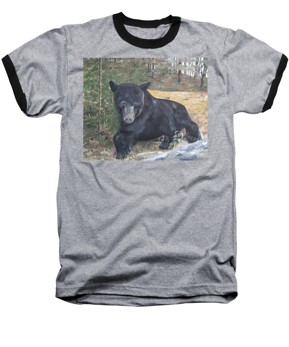 Black Bear Baseball T-Shirt featuring the painting Black Bear - Wildlife Art -Scruffy by Jan Dappen